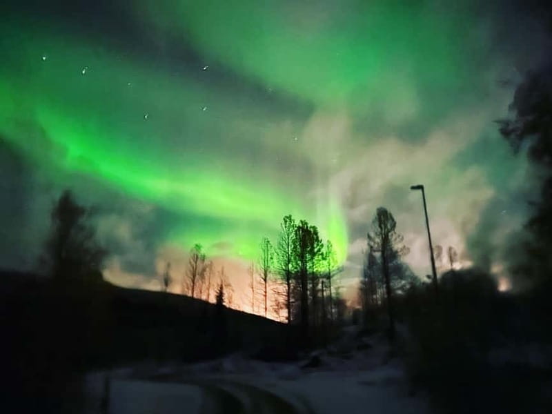 Harstad/Narvik/Tjeldsund: Northern Lights Sightseeing by Car - Mountain views, waterfalls, fishing, and a fire