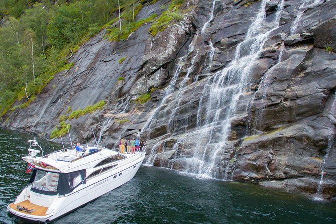 Private Fjord and waterfalls cruise to Modal- Mostraumen - The Nordhordland Bridge marks the change