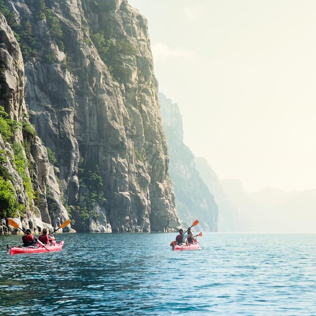 Stavanger: Lysefjord Kayak Safari (Waterfalls & Pulpit Rock) - Along the 400 to 500 meter mountain walls