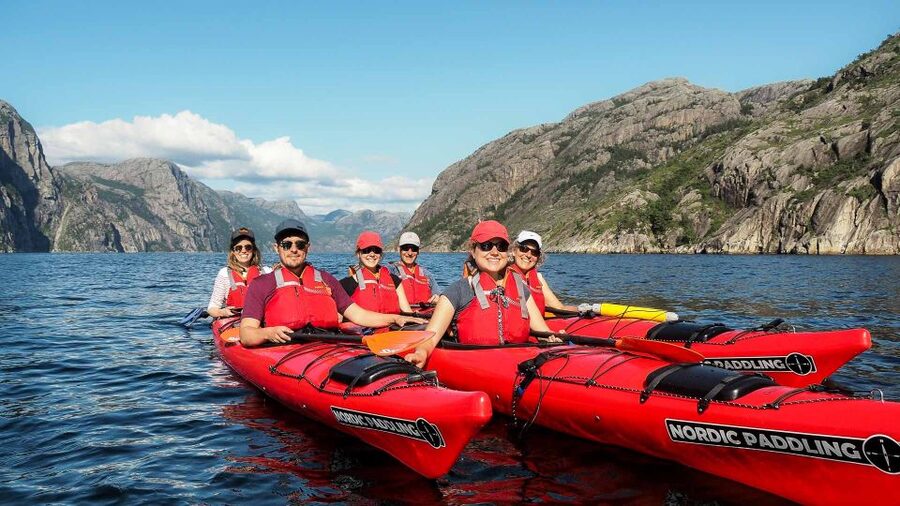 Stavanger: Lysefjord Kayak Safari (Waterfalls & Pulpit Rock) - The final approach beneath Pulpit Rock