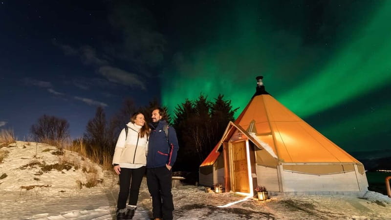 Tromsø: Aurora Safari Chase by big bus with Camp meal - Meeting the bus at Prostneset