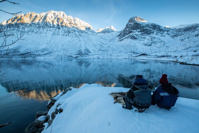 Tromso fjords road trip with fire in grill cabin by the beach. - Grøtfjord: white sand beneath the mountains
