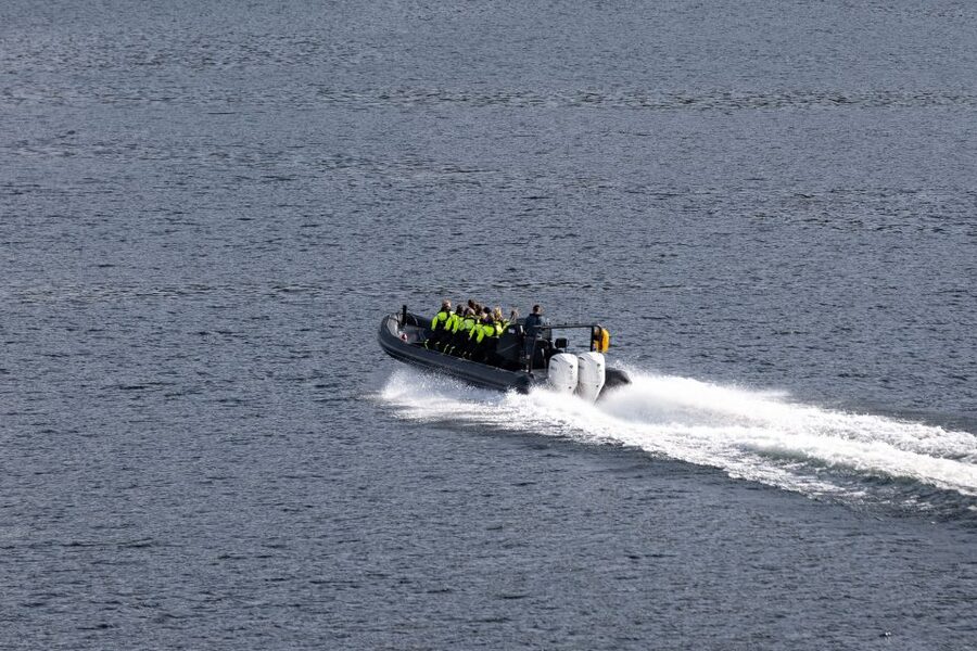 Ulvik: Hardangerfjord Ultimate RIB Tour - Crossing the Hardangerfjord toward the bridge